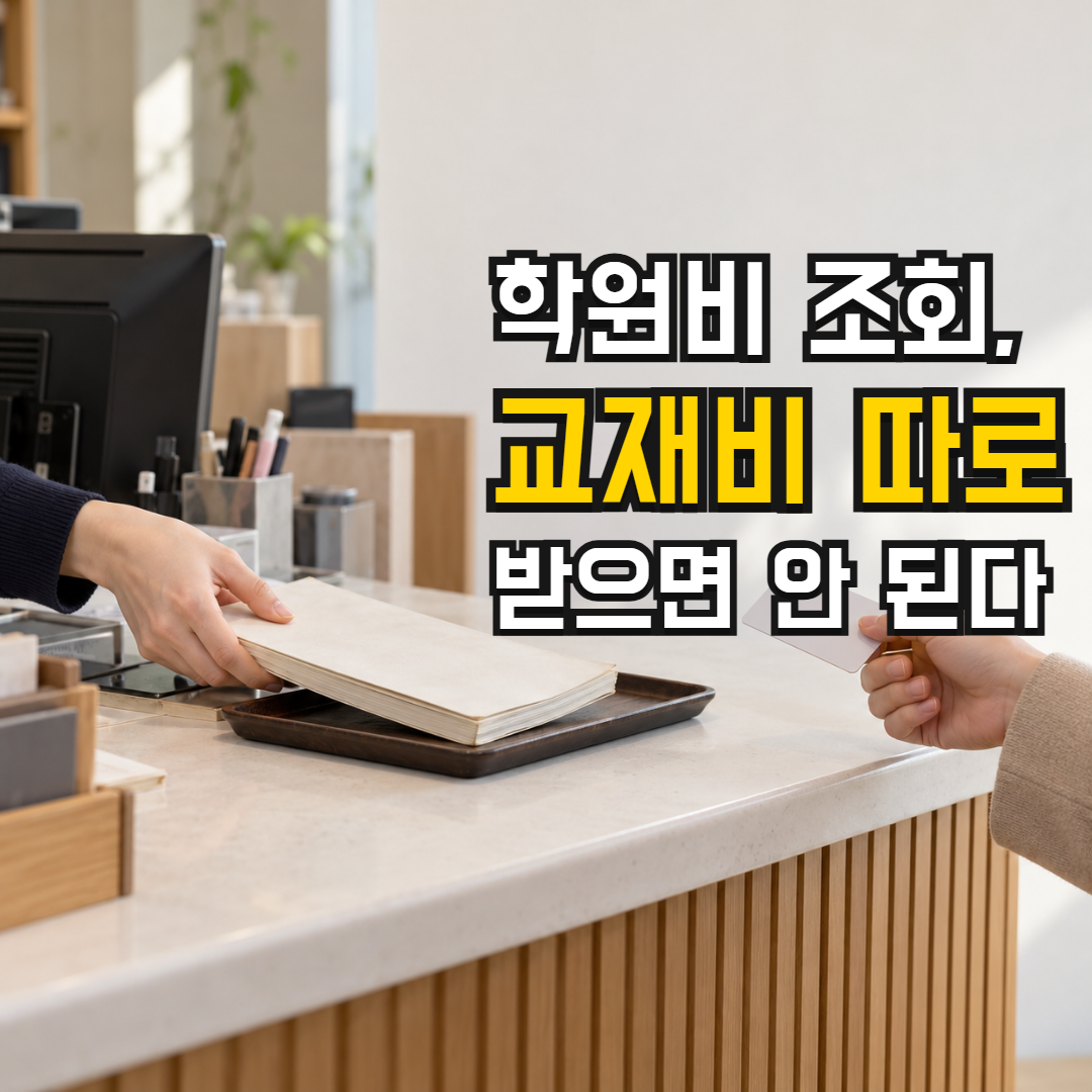학원비 조회, 교재비 따로 받으면 안 된다 — 결제판에 따로 밀려오는 교재 한 권